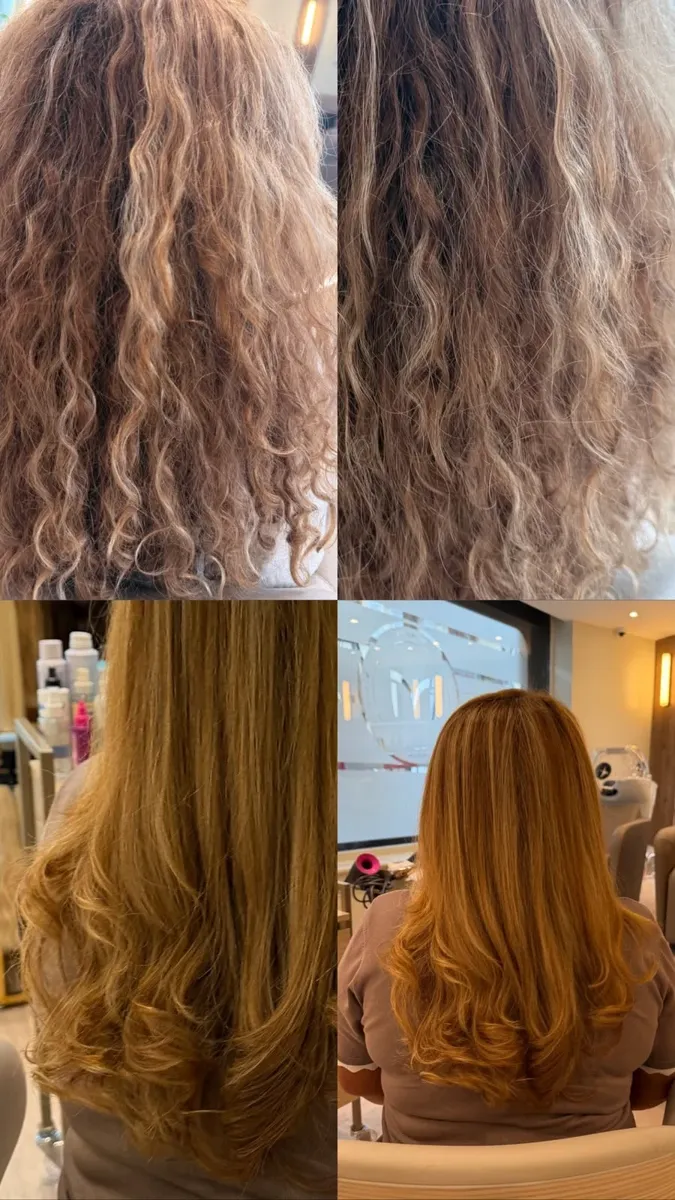 Photos de cheveux avant et après leur mise en forme chez Maison M